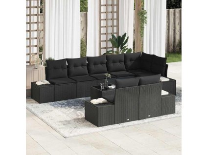 Sada zahradních pohovek s polštářem 9 pcs Černá polyratan 3347123