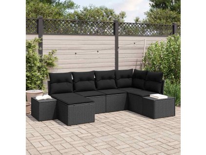 Sada zahradních pohovek s polštářem 6 pcs Černá polyratan 3347133