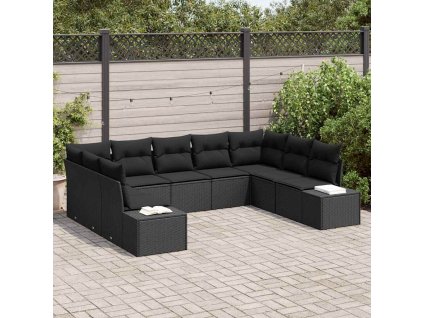 Sada zahradních pohovek s polštářem 9 pcs Černá polyratan 3347223