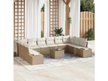 Sada zahradních pohovek s polštářem 11 pcs Béžová polyratan 3347251