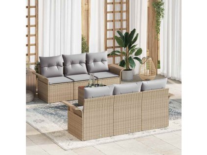 Sada zahradních pohovek s polštářem 7 pcs Béžová polyratan 3347273