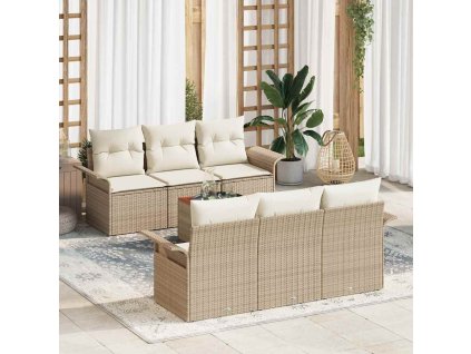 Sada zahradních pohovek 7 pcs Béžová Poly ratan 3347274