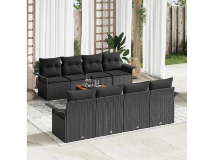 Sada zahradních pohovek s polštářem 9 pcs Černá polyratan 3347303