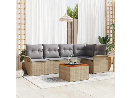 Sada zahradních pohovek 6 pcs Béžová Poly ratan 3347329