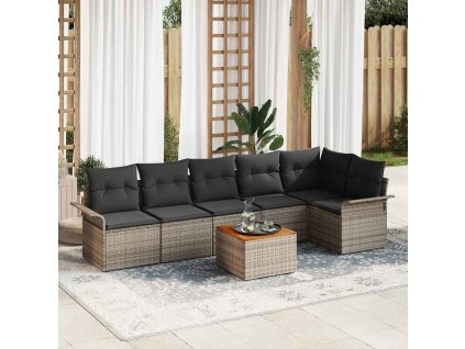 Sada zahradních pohovek 7 pcs Šedá Poly ratan 3347335