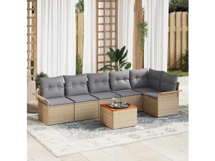 Sada zahradních pohovek 7 pcs Béžová Poly ratan 3347336