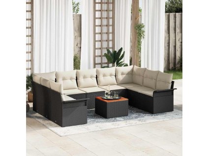 Sada zahradních pohovek 10 pcs Černá Poly ratan 3347369