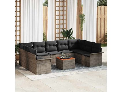 Sada zahradních pohovek s polštářem 10 pcs Šedá polyratan 3347370