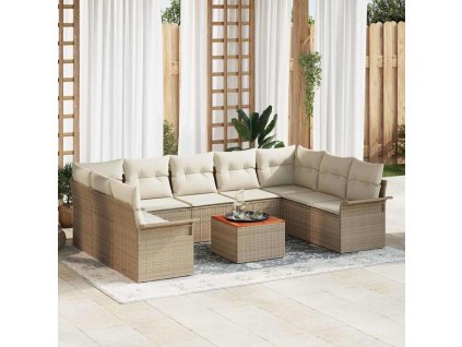 Sada zahradních pohovek 10 pcs Béžová Poly ratan 3347372