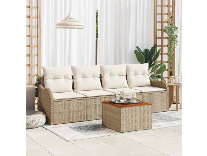 Sada zahradních pohovek 5 pcs Béžová Poly ratan 3347386