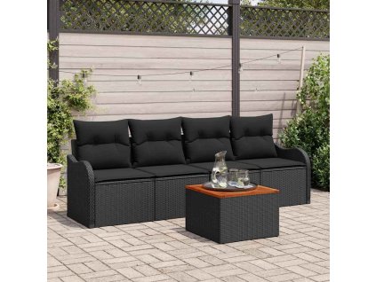 Sada zahradních pohovek 5 pcs Černá Poly ratan 3347387
