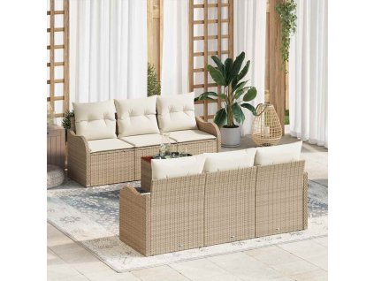 Sada zahradních pohovek 7 pcs Béžová Poly ratan 3347400