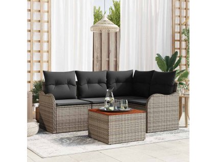 Sada zahradních pohovek s polštářem 5 pcs Šedá polyratan 3347447