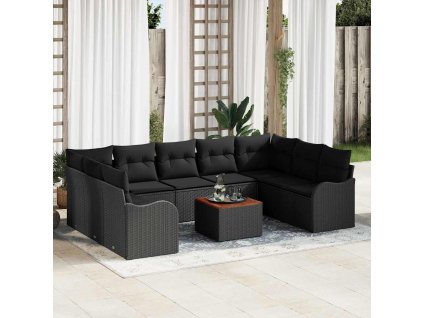 Sada zahradních pohovek 10 pcs Černá Poly ratan 3347499