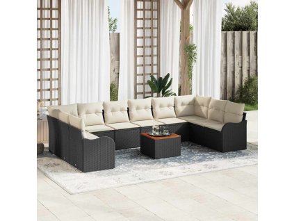 Sada zahradních pohovek s polštářem 11 pcs Černá polyratan 3347502