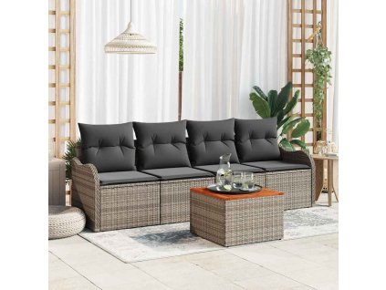 Sada zahradních pohovek s polštářem 5 pcs Šedá polyratan 3347510