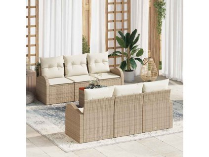 Sada zahradních pohovek 7 pcs Béžová Poly ratan 3347526