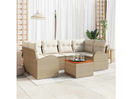 Sada zahradních pohovek 7 pcs Béžová Poly ratan 3347533