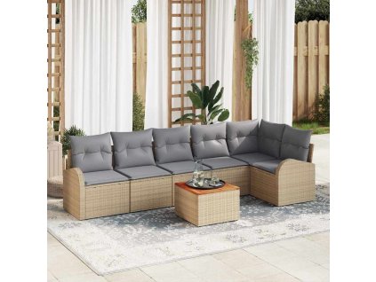 Sada zahradních pohovek 7 pcs Béžová Poly ratan 3347588