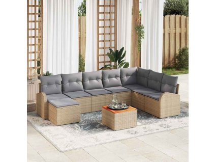 Sada zahradních pohovek s polštářem 9 pcs Béžová Poly ratan 3347616