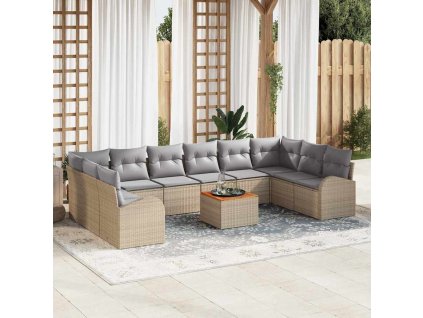Sada zahradních pohovek s polštářem 11 pcs Béžová Poly ratan 3347630