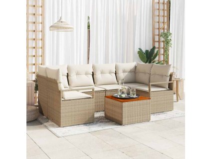 Sada zahradních pohovek s polštářem 7 pcs Béžová Poly ratan 3347659