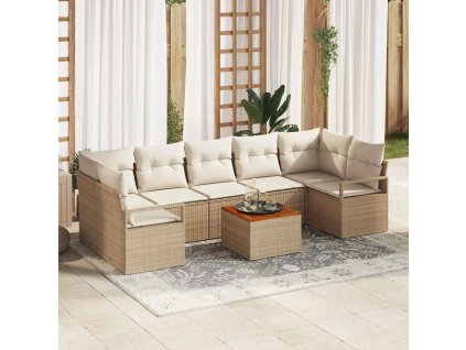 Sada zahradních pohovek s polštářem 8 pcs Béžová Poly ratan 3347673