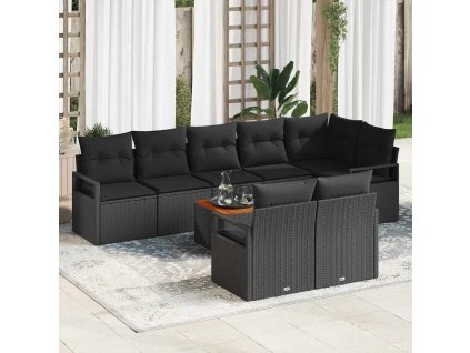 Sada zahradních pohovek s polštářem 9 pcs Černá Poly ratan 3347723