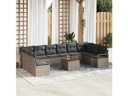 Sada zahradních pohovek s polštářem 11 pcs Šedá Poly ratan 3347755