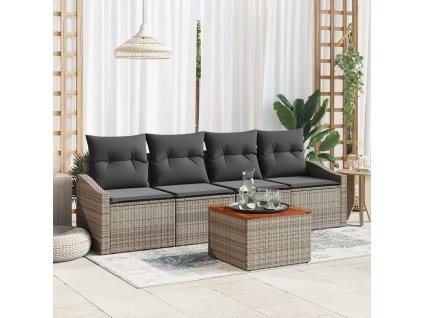 Sada zahradních pohovek s polštářem 5 pcs Šedá Poly ratan 3347762