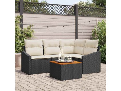 Sada zahradních pohovek s polštářem 5 pcs Černá Poly ratan 3347824