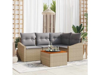 Sada zahradních pohovek s polštářem 5 pcs Béžová Poly ratan 3347826