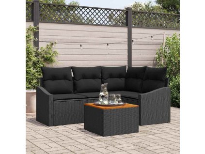 Sada zahradních pohovek s polštářem 5 pcs Černá Poly ratan 3347828