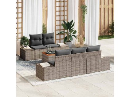 Sada zahradních pohovek s polštářem 6 pcs Šedá Poly ratan 3347895