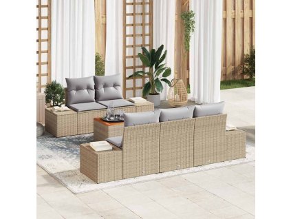 Sada zahradních pohovek s polštářem 6 pcs Béžová Poly ratan 3347896