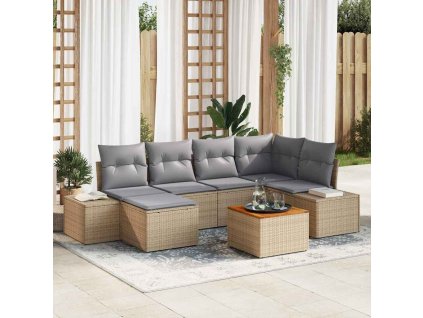 Sada zahradních pohovek s polštářem 7 pcs Béžová polyratan 3347980