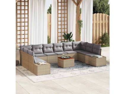 Sada zahradních pohovek s polštářem 11 pcs Béžová Poly ratan 3348008