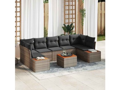 Sada zahradních pohovek s polštářem 8 pcs Šedá Poly ratan 3348045