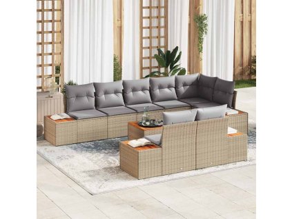 Sada zahradních pohovek s polštářem 9 pcs Béžová Poly ratan 3348116