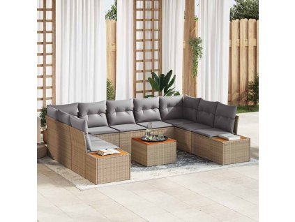 Sada zahradních pohovek s polštářem 10 pcs Béžová Poly ratan 3348171