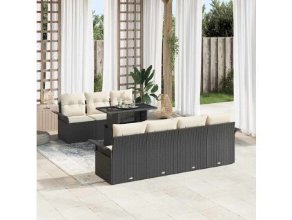 Sada zahradních pohovek s polštářem 8 pcs Černá polyratan 3348223