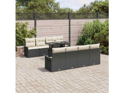 Sada zahradních pohovek s polštářem 9 pcs Černá Poly ratan 3348243