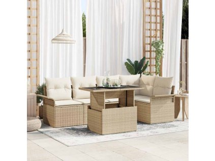 Sada zahradních pohovek s polštářem 6 pcs Béžová polyratan 3348287