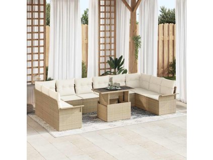 Sada zahradních pohovek s polštářem 11 pcs Béžová Poly ratan 3348357
