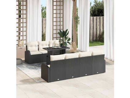 Sada zahradních pohovek s polštářem 8 pcs Černá Poly ratan 3348583