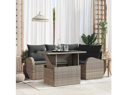 Sada zahradních pohovek s polštářem 5 pcs Šedá Poly ratan 3348635