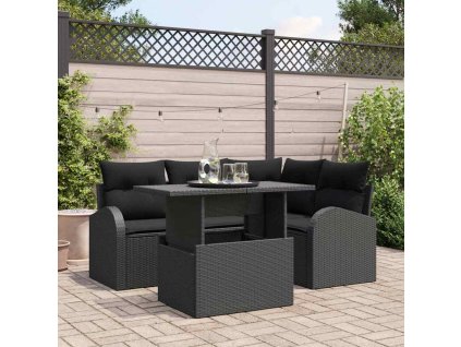 Sada zahradních pohovek s polštářem 5 pcs Černá Poly ratan 3348639