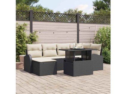 Sada zahradních pohovek s polštářem 7 pcs Černá a krémová 3348673