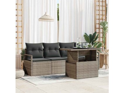 Set pohovek s polštářem 5 pcs Šedá polyratan 3348725