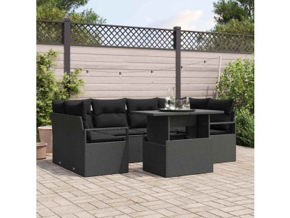 Set pohovek s polštářem 7 pcs Černá polyratan 3348759